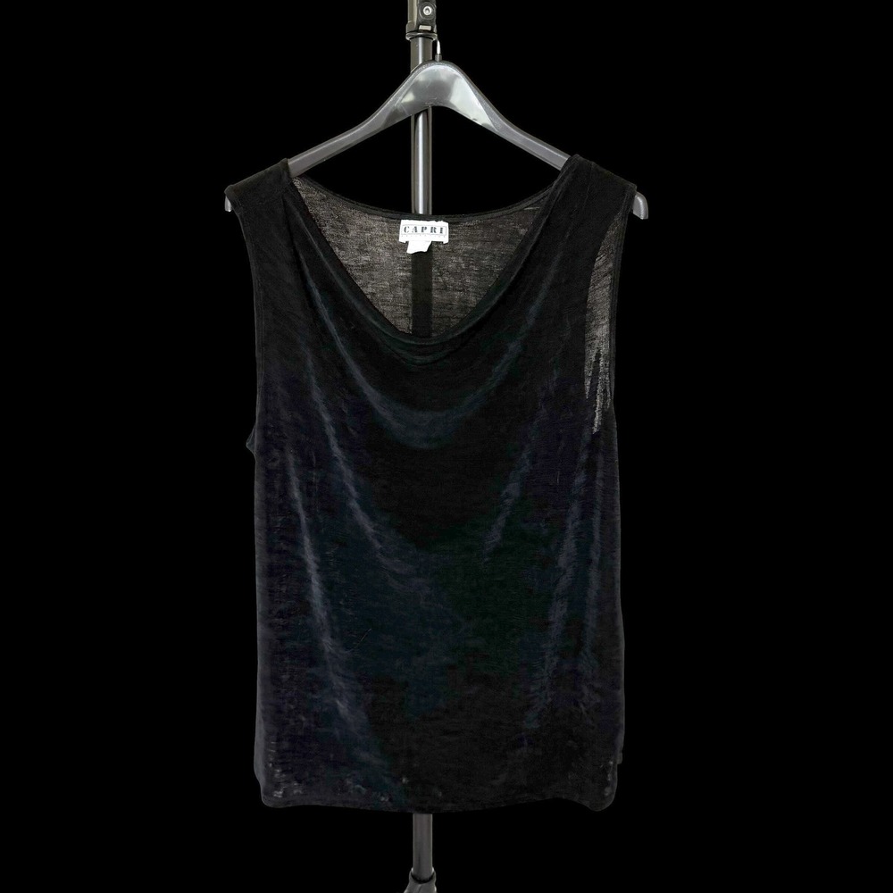 Vintage Slinky Knit Acetate Black Cowl Neck Sleeveless Top Plus Sz 1X‎ USA Made